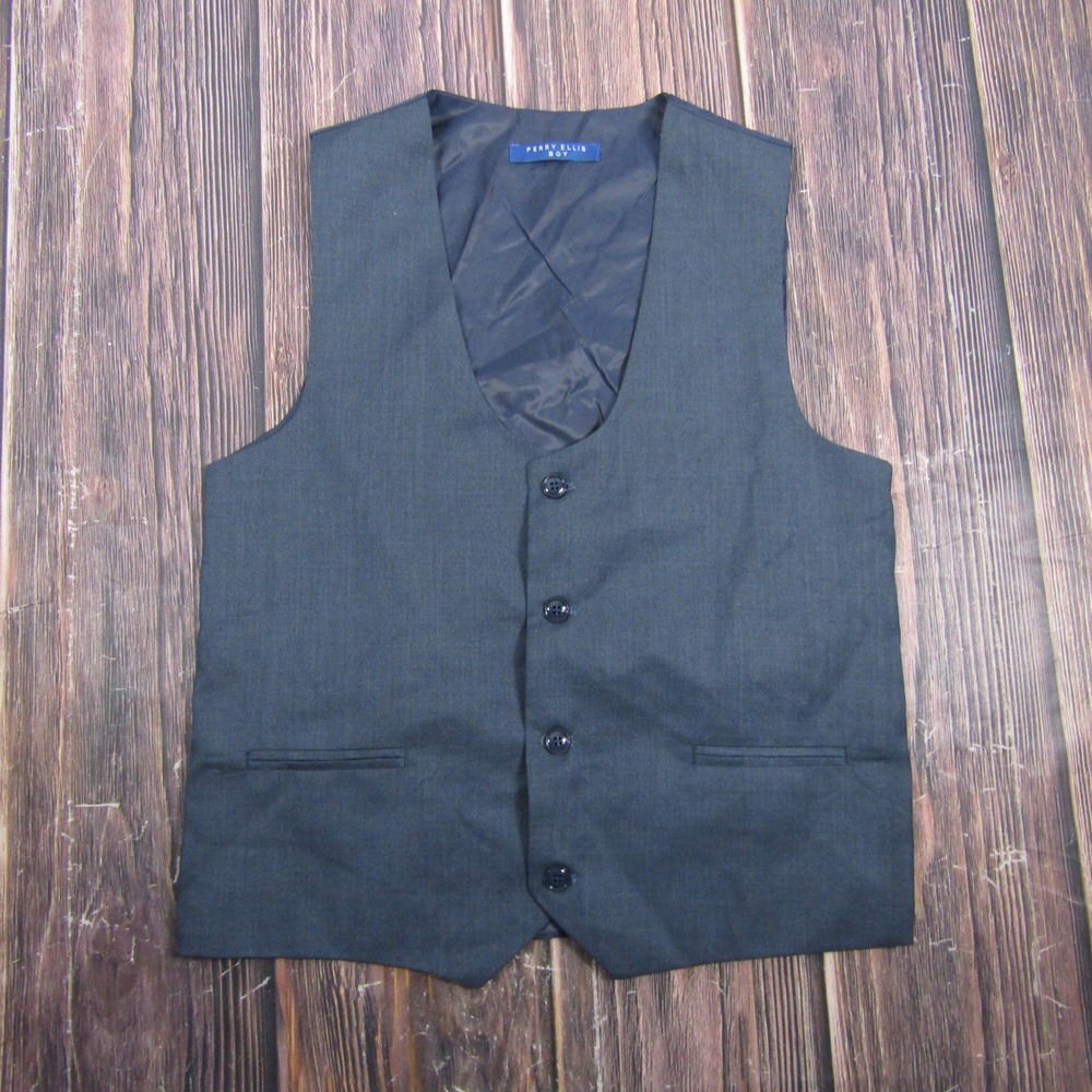 Perry Ellis Boy Suit Vest‎ Kids 18 Navy Blue Formal Dress Button Down PB181-04